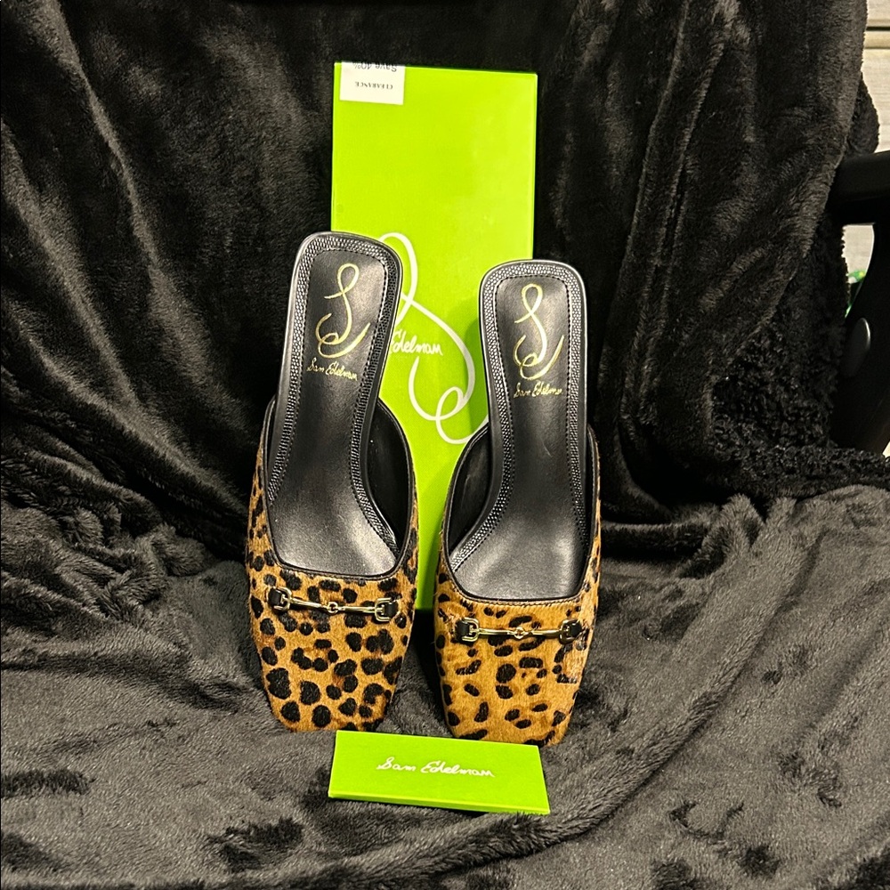 Sam Edelman Leopard Print Mules in Tan and Black
